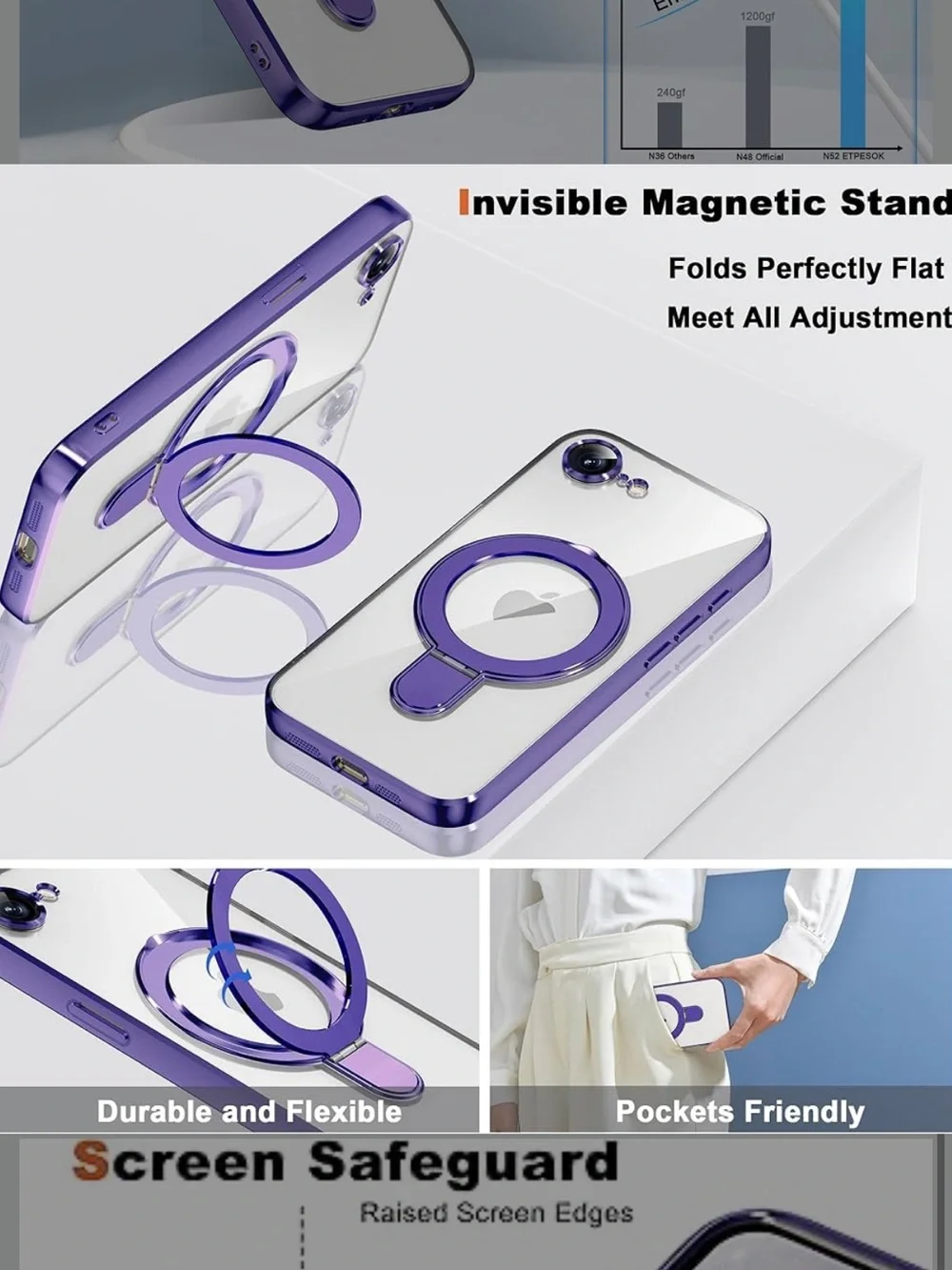 iPhone 16 Case with Invisible Magnetic Ring Stand Purple